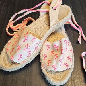 GAP Pink Palm Print Espadrille Sandals with Ankle Ties